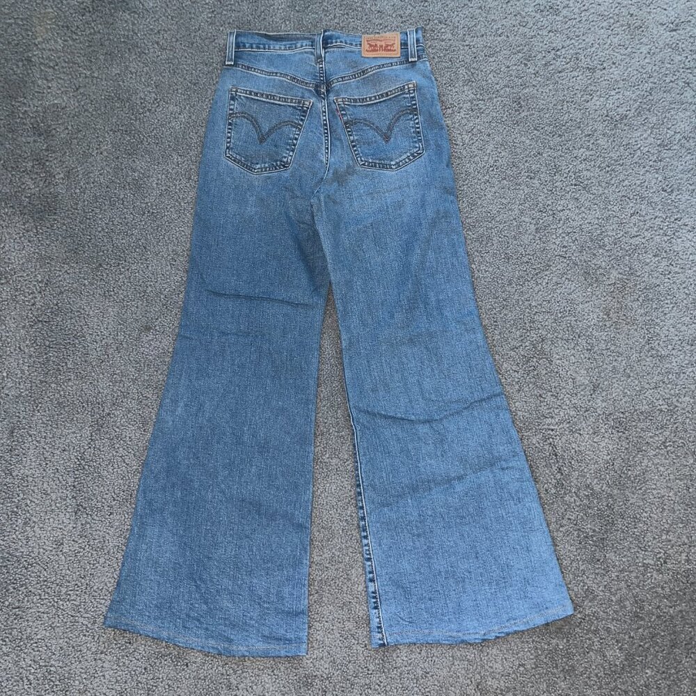 LEVI'S RIBCAGE BELL BLUE JEANS - BIG BELL BOTTOM FLARE EXTREME HIGH WAIST  28X30 - Picture 2 of 14